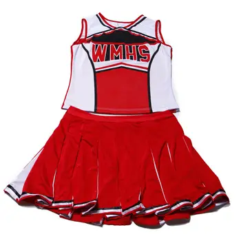 Top Skirt Pompoms High School Girl Ladies Glee Style Cheerleading Costume Cheerleader Fancy Dress