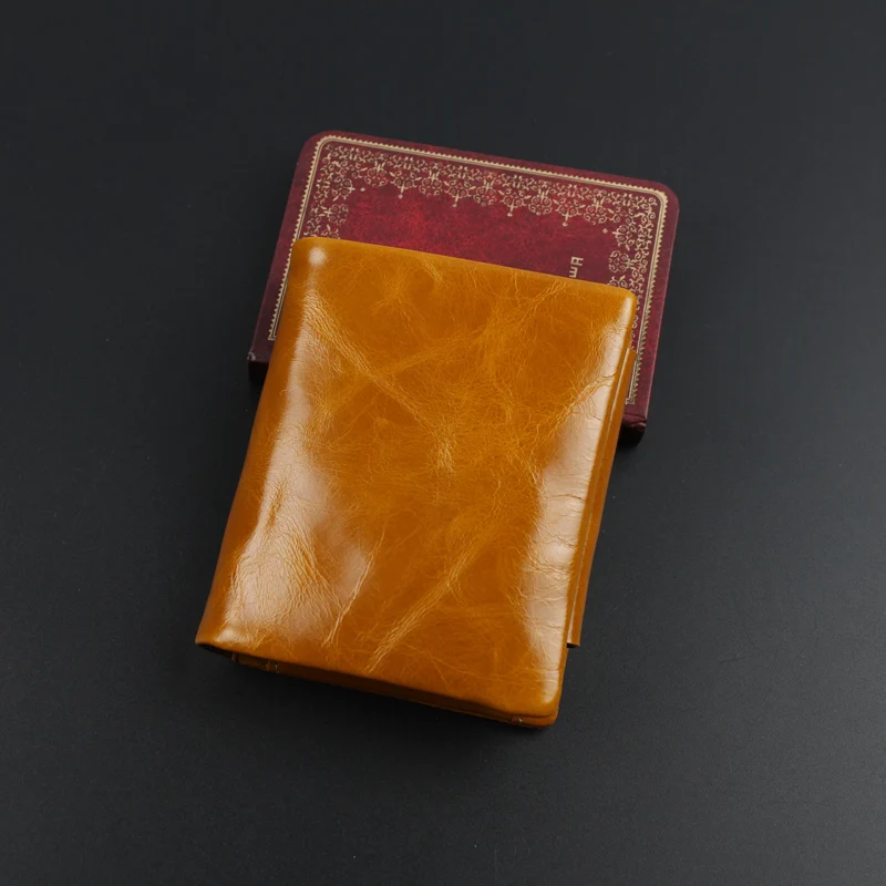 

2016 genuine leather wallet new oil wax bag Mini Wallet short design genuine leather small card holder