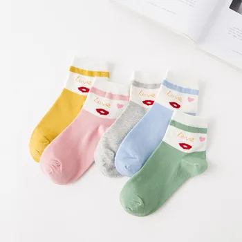 

Free shipping New Cotton Women Socks Love Patterned Striped Letter Novelty Warm Short Ankle Socks Harajuku Korean Ladies Sokken
