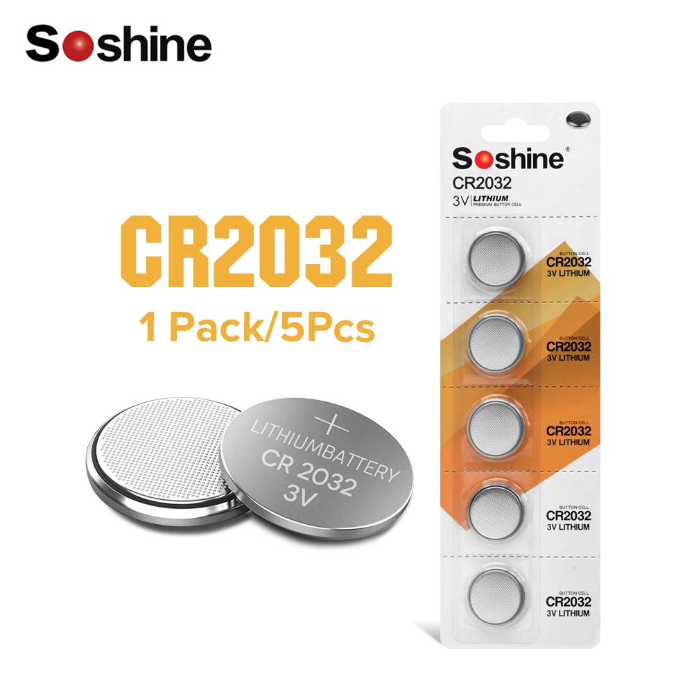 

Soshine 5pcs High Quality 3v CR2032 Lithium Li Ion Batteries DL2032 ECR2032 5004LC KL2032 For E-dictionary Watch Remote Control