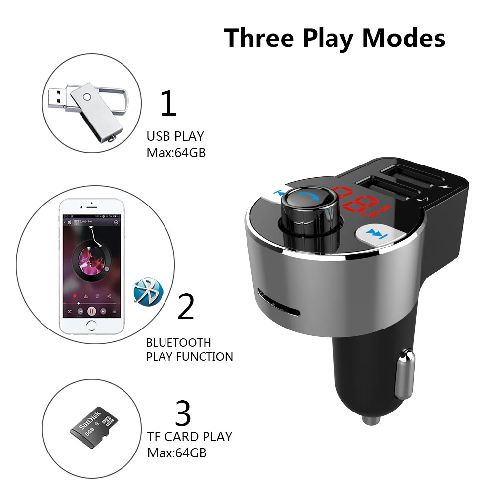 Bluetooth Handsfree автомобильный комплект FM модулятор светодиодный дисплей MP3 плеер беспроводной fm-передатчик поддержка TF U диск воспроизведение двойной USB зарядное устройство