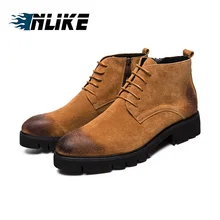 INLIKE/Брендовые мужские ботинки из замши; сезон осень-зима; ботильоны; модная обувь на шнуровке; Мужская винтажная обувь высокого качества