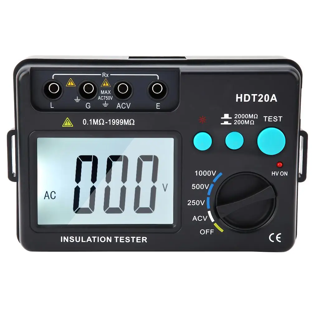 1 компл. HDT20A ЖК-дисплей Сопротивление изоляции тестер Вольтметр 1000 в 1999 отсчетов Сопротивление изоляции тестер