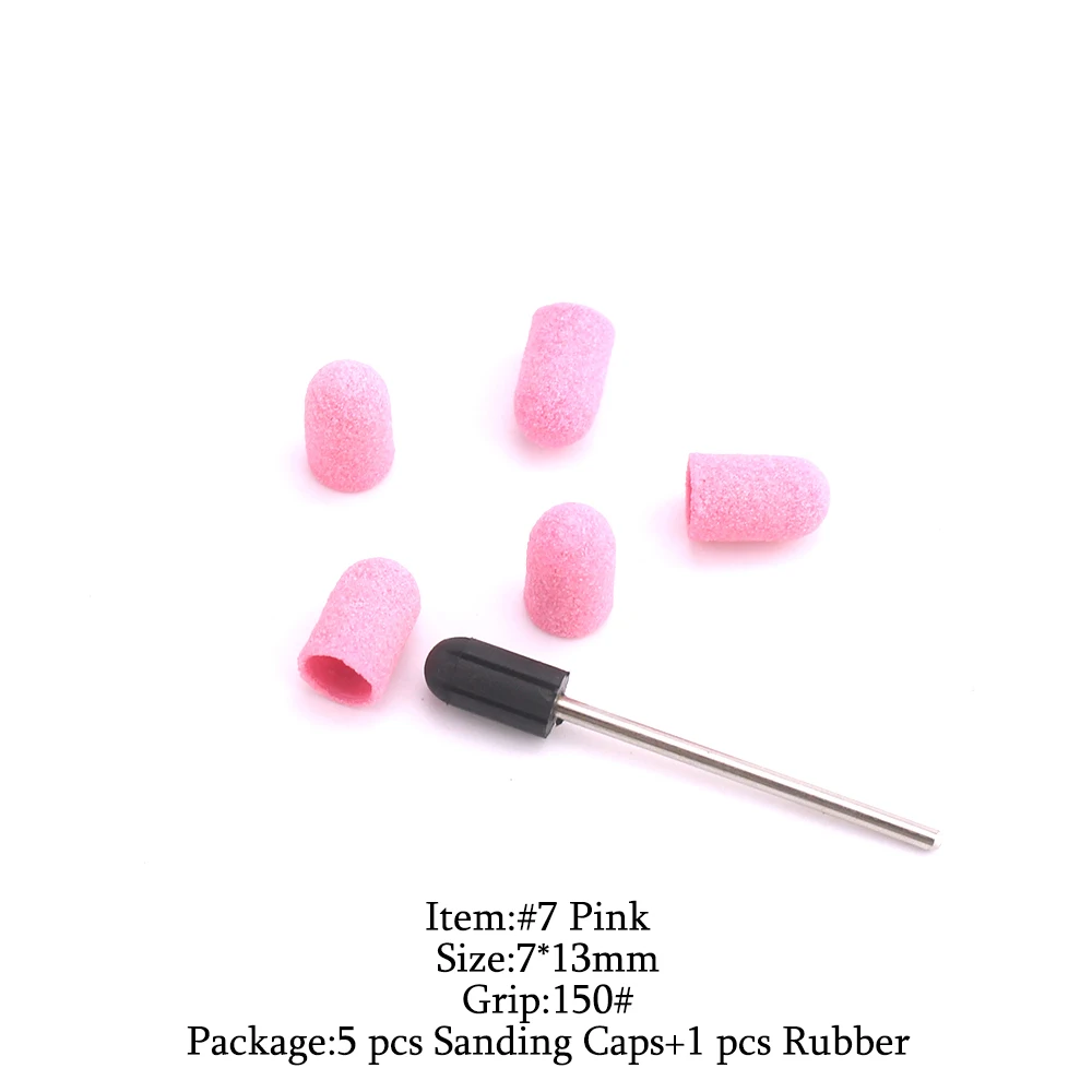 5pcs Pink Plastic Sanding Caps Sand Block With Grip Electric Pedicure Manicure Foot Care Accessories Cuticle Polishing Tools