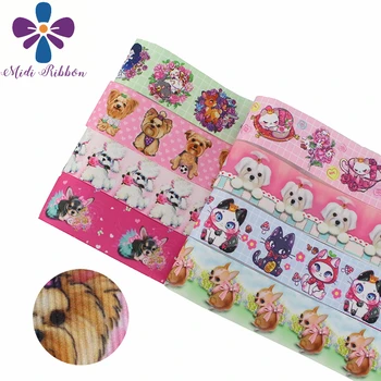 

16mm-75mm Animal Series Cat Dog Printed Grosgrain/Elastic Ribbon Love Heart Little Flower DIY Party Hair Bowknots 50yards/roll