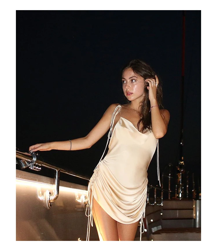 AEL платье с открытой спиной, сексуальное атласное платье с низким вырезом, женские элегантные вечерние платья на завязках, облегающее летнее платье, Клубная уличная одежда