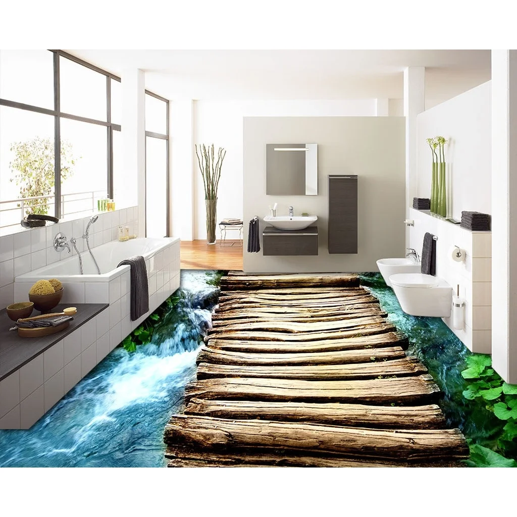 

flooring custom wall sticker 3D Fresh bridges floor stickers Lotusf bathroom flooring painting photo wallpaper for walls 3d