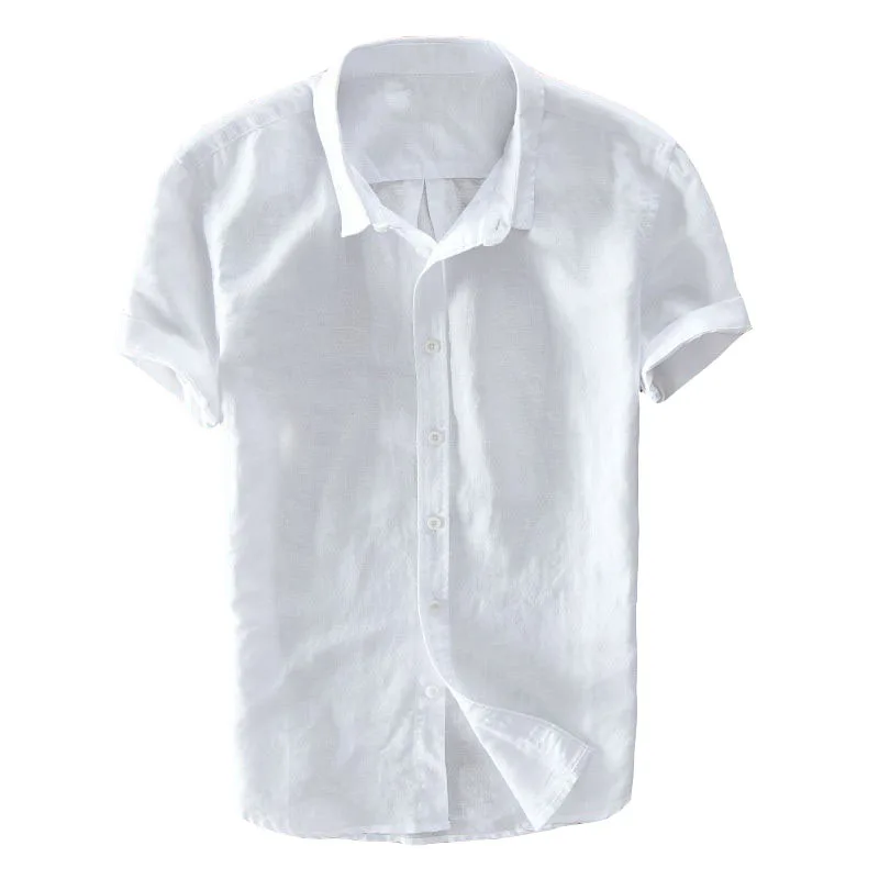 MFERLIER тонкие летние мужские рубашки с отложным воротником из хлопка и льна Повседневная рубашка для мужчин 3 цвета