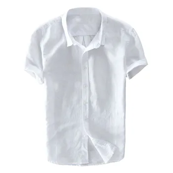 

MFERLIER slim Summer men shirts Turn-down Collar cotton linen Casual shirt for men 3 colors