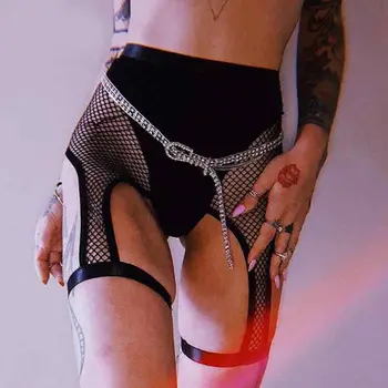 

Summer Sexy Womens Gothic Hip Punk Jogger Mesh Fish Net Shorts Elastic See-through High Waist Lace Hollow Out Cycling Shorts