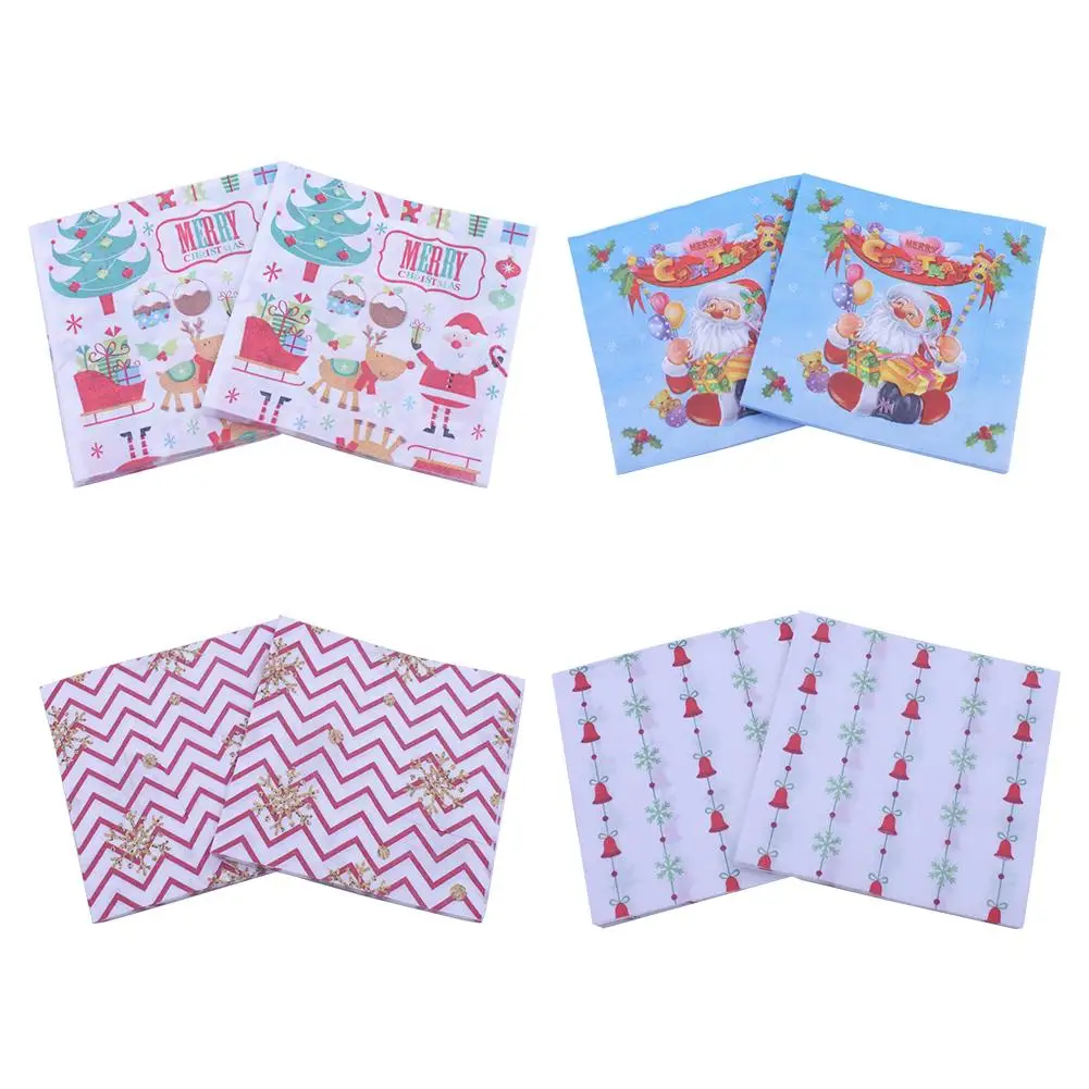 

20Pcs Christmas Decoration Print Paper Napkin Santa Claus Snowflakes Bell Wood Paper Napkin Table decoration Paper Tissue towels
