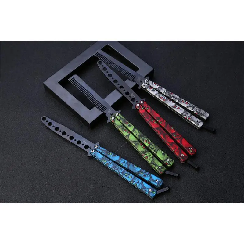 

Stainless Steel Folding Butterfly Knife Hair Comb Colorful Style Knife Comb