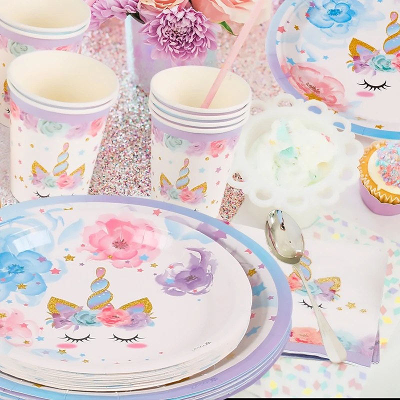 Unicorn Party Cups Paper Napkins Cups Plates Disposable Unicorn