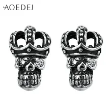 AOEDEJ череп с короной мужские s серьги-гвоздики из нержавеющей стали черные серьги мужские хрустальные буклы D'oreilles Pour les Femmes Brinco