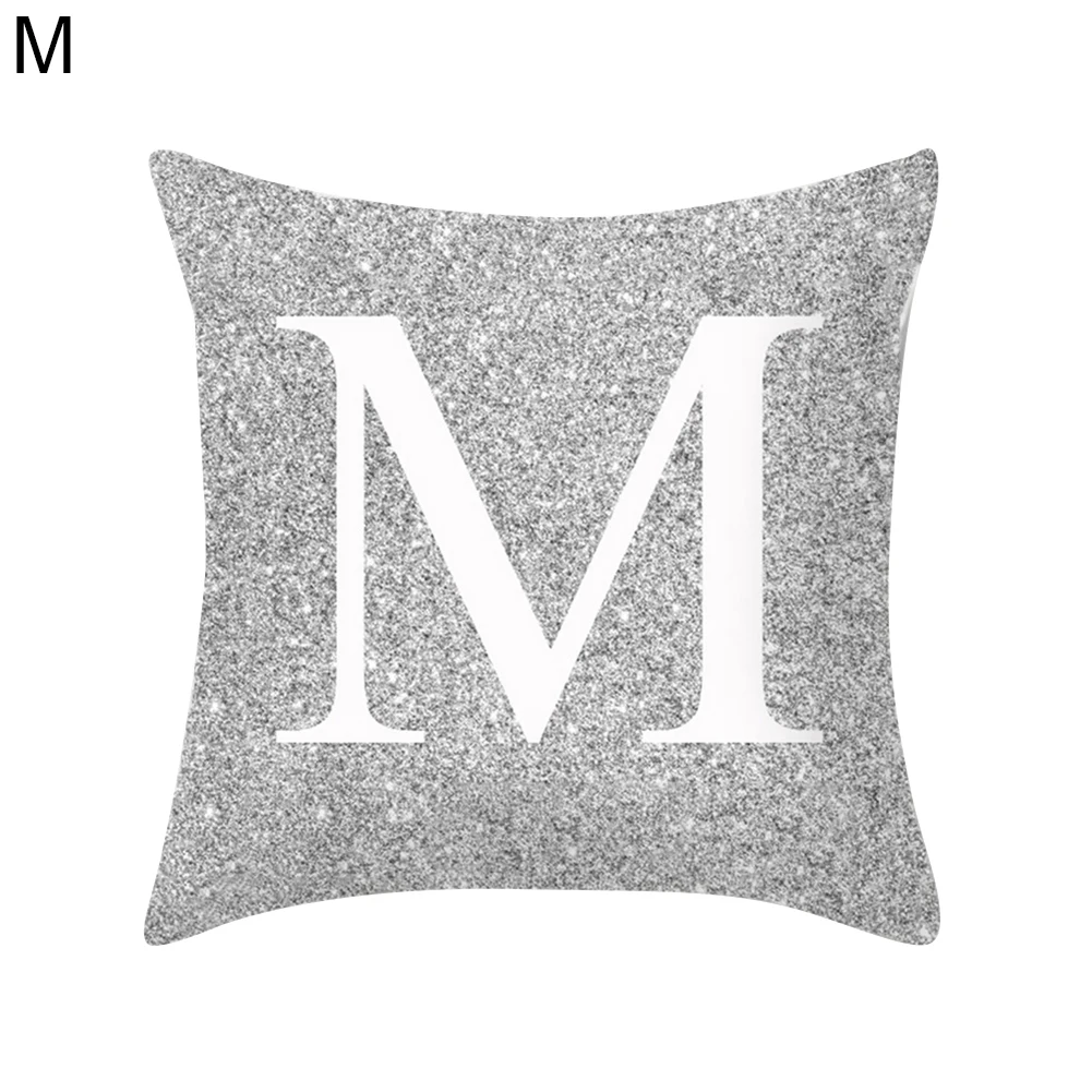 Наволочка с буквенным дизайном, A-Z, буквы, серебристый металлик, мягкая удобная наволочка, Наволочка на диван-кровать для дома, Декор - Цвет: M