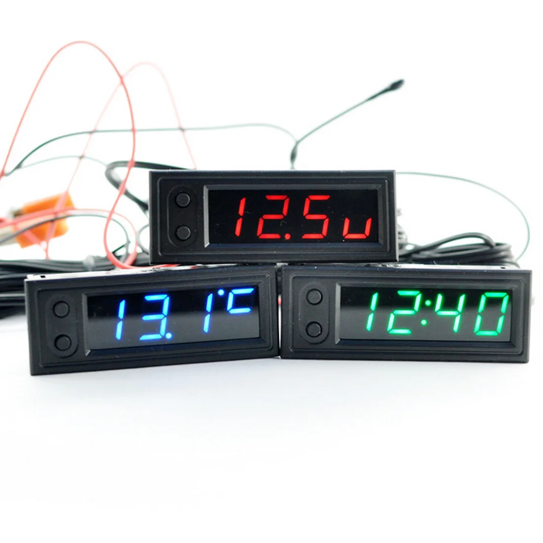 Voltmeter DC 12V Multifunctional Clock Car Temperature/Battery Voltage Monitor 