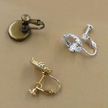 

No Pierced Clip On Rotate Screw Back Earrings 12mm Circle Crown Bezel tray Cabochon Base DIY Earrings Jewelry Parts Findings