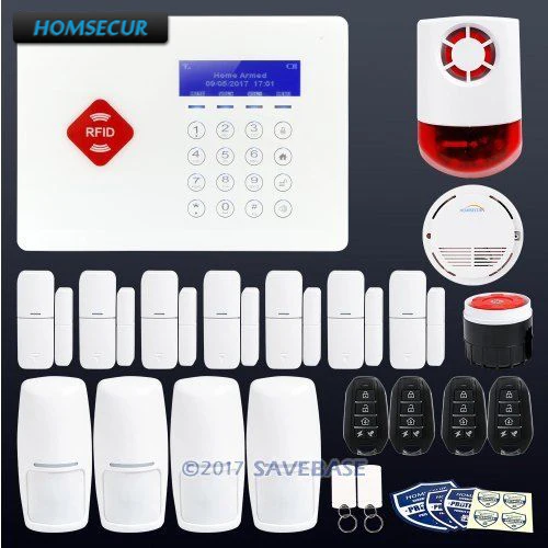 

HOMSECUR GSM LCD RFID Home House Alarm System SOS Function with Two-way Talking + Security Sticker