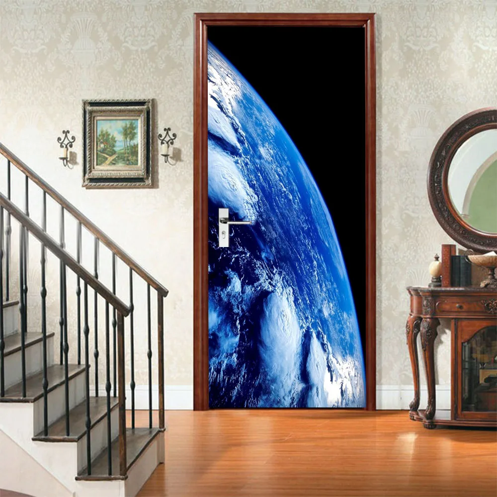 

Modern 3D Sticker Earth Landscape Kids Bedroom Abstract Art Door Sticker PVC Self-Adhesive Waterproof Home Decals Wall Stickers