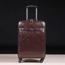 Качество кожи Универсальный колеса тележки для багажа дорожная сумка кожа 16 20 24 коммерческий багажа, винтажные модные сумки тележки