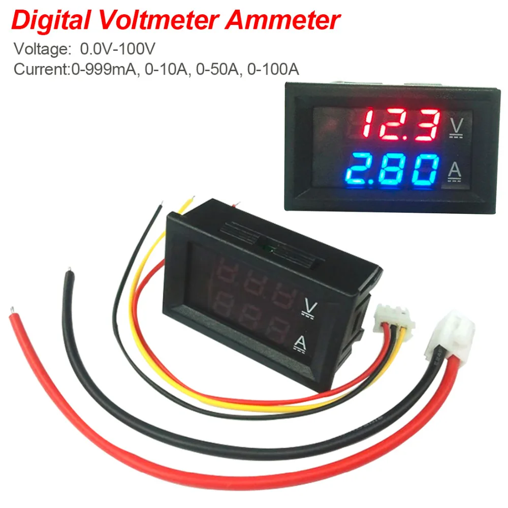 

Digital Ammeter Voltmeter Gauge DC 0-100V 0-10A Voltmeter Ammeter Blue + Red LED Amp Dual Professional