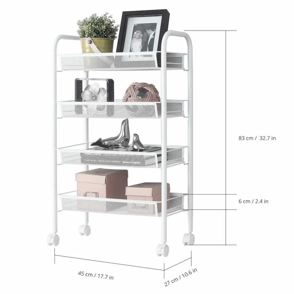 LANGRIA 4-этажная металлическая сетка прокатки тележка держатели для хранения стеллажи для выставки товаров для Кухня кладовой Office Спальня Ванная комната туалет для белья