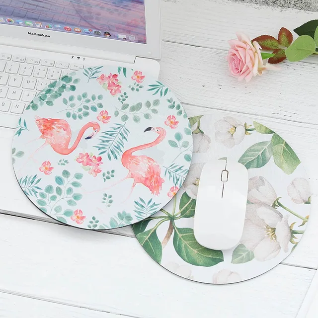 Beautiful Romantic Computer Mouse Padding Mat Leaves Flower Round Computer Mouse Pad Soft Rubber