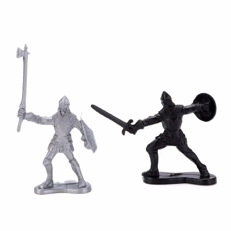 

60Pcs Set Medieval Knights Warriors Kids Toy Soldiers Figure Models Black Silver military war ancient soldiers