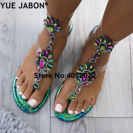 YUE JABON женская обувь женские босоножки Стразы цепи на плоской подошве; босоножки; Вьетнамки; шлепанцы с кристаллами женские сандалии-гладиаторы; 43 - Цвет: pictures 1