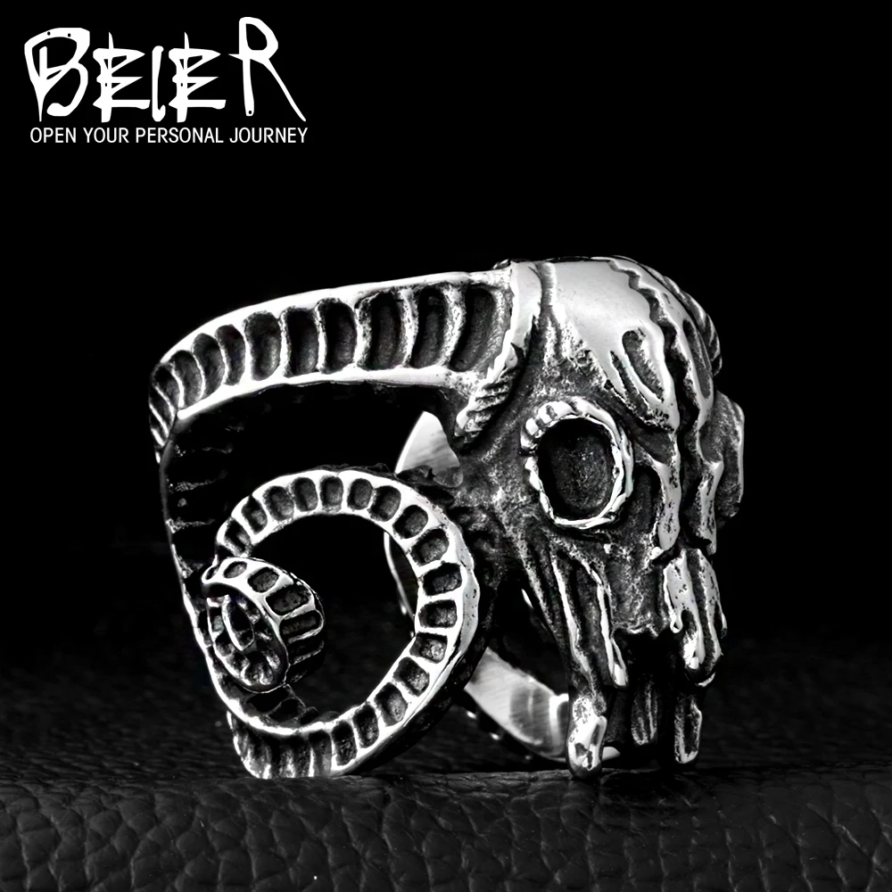Открытое кольцо Нержавеющая сталь древней блюдо овец голову Skull Ring Винтаж Титан стали ювелирные изделия открытие кольцо Для мужчин Jewelry BR8-042
