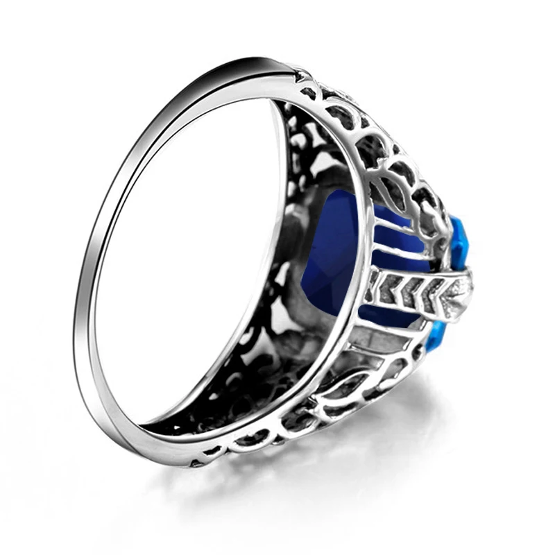 Fashion Square Cut Engagement Ring 925 Sterling Silver Bague Lady Wedding Punk Statement Vintage Lab Sapphire Ring Women Jewelry