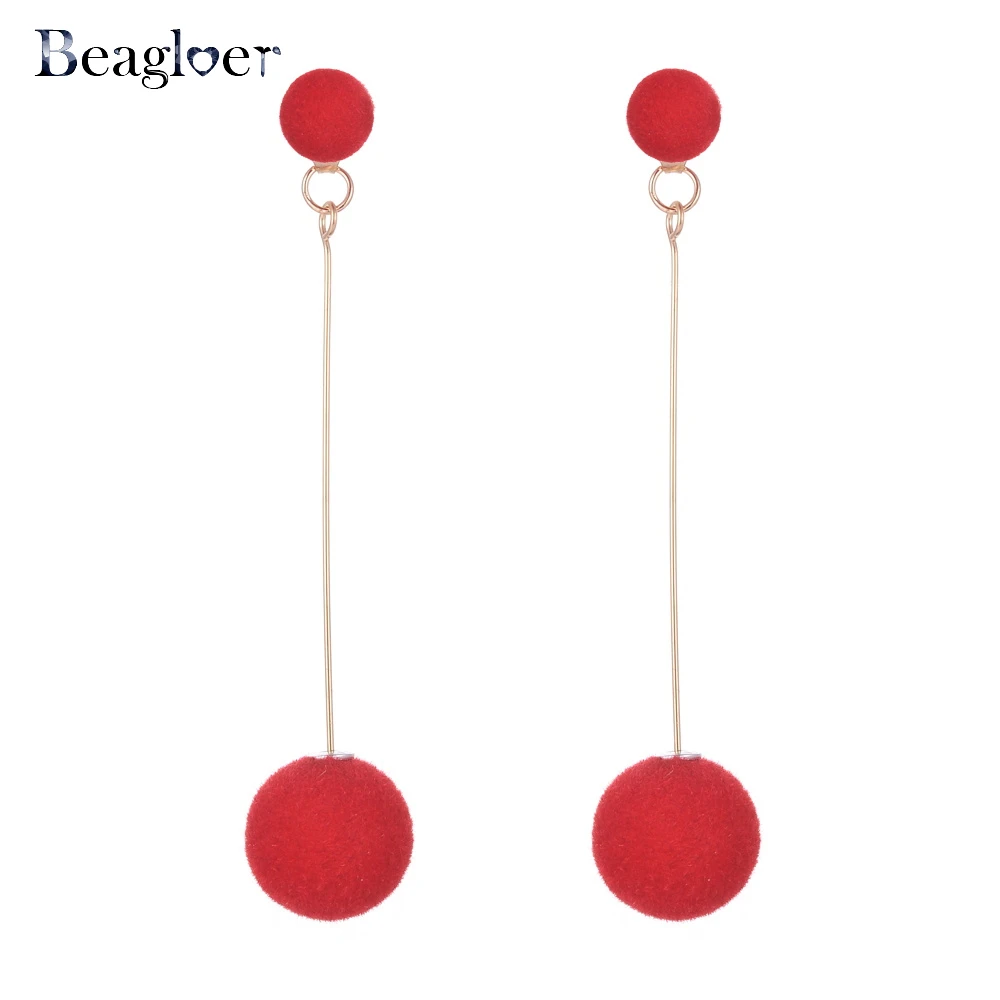 Beagloer модные черные плюшевые шар серьги для женщи Личность Круглый длинные