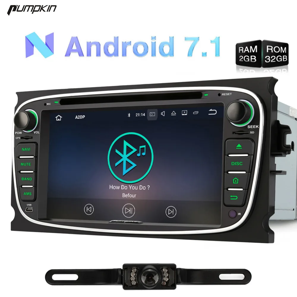 Perfect Pumpkin 2 Din Android 7.1 Car DVD Player GPS Navigation Quad-core 2G+32G Stereo For Ford Mondeo/Focus Wifi FM Rds Radio Headunit 0