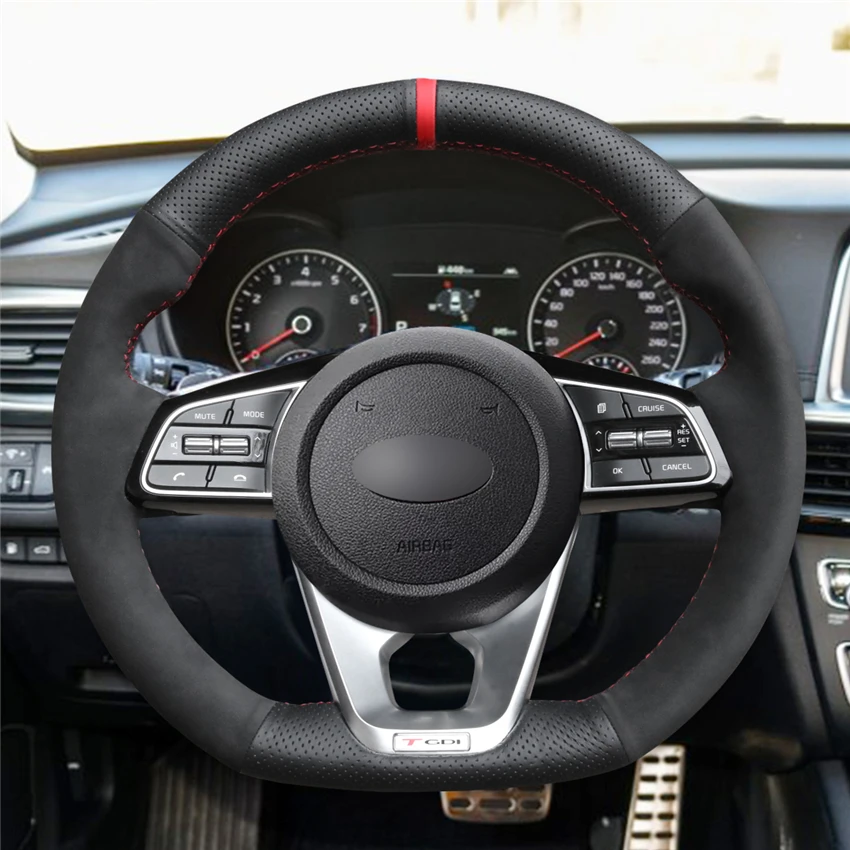 Сшитый вручную черный чехол MEWANT из натуральной кожи для руля Kia K5 Optima 2019 Cee 'd Ceed GT
