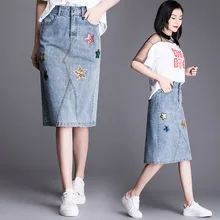 1265 джинсовая юбка для девочек Женская летняя Новинка Высокая талия тонкая дикая сумка бедра деним слово Женская юбка длинные m-4XL
