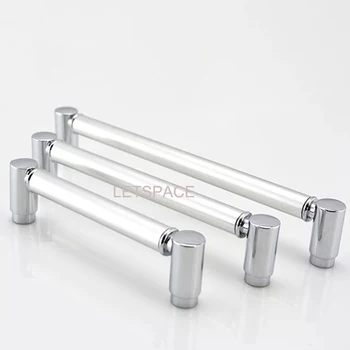 

Free shipping Drawer handles Modern simple wardrobe door handles 2.5" Fashion dresser knobs Bright chrome TV cabinets pulls 96mm