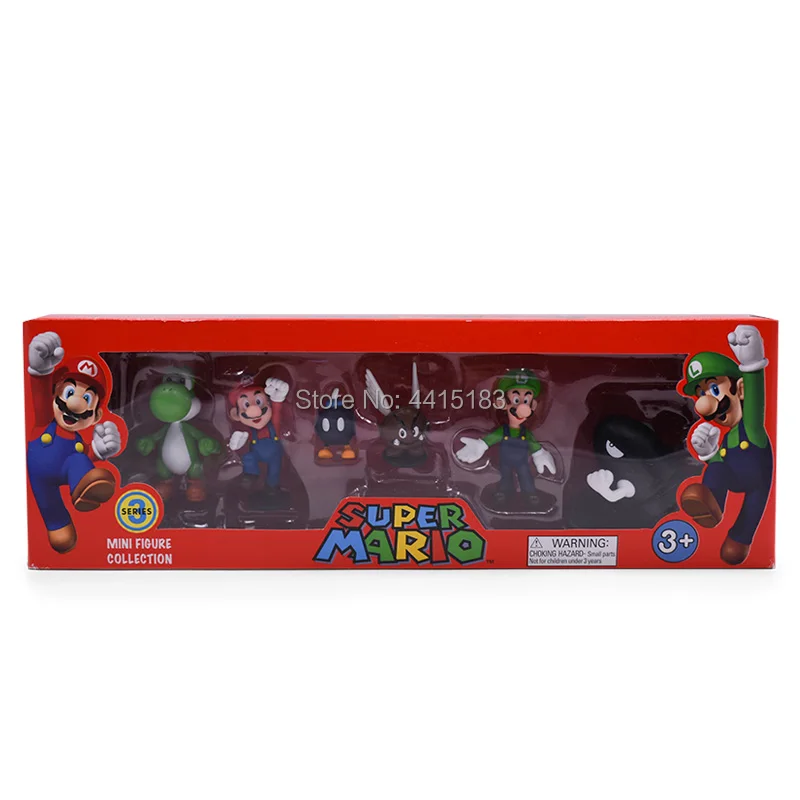 6 Styles/set Anime Figura Super Mario Bros Yoshi Luigi Goomba Mine PVC Action Figure Doll Boxed Collectible Model Baby Toy