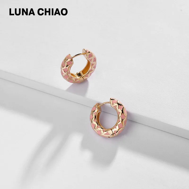 LUNA CHIAO Bijoux аксессуары ювелирные изделия оптом эмалированные медные серьги-кольца мини-кафф для женщин - Окраска металла: Pink