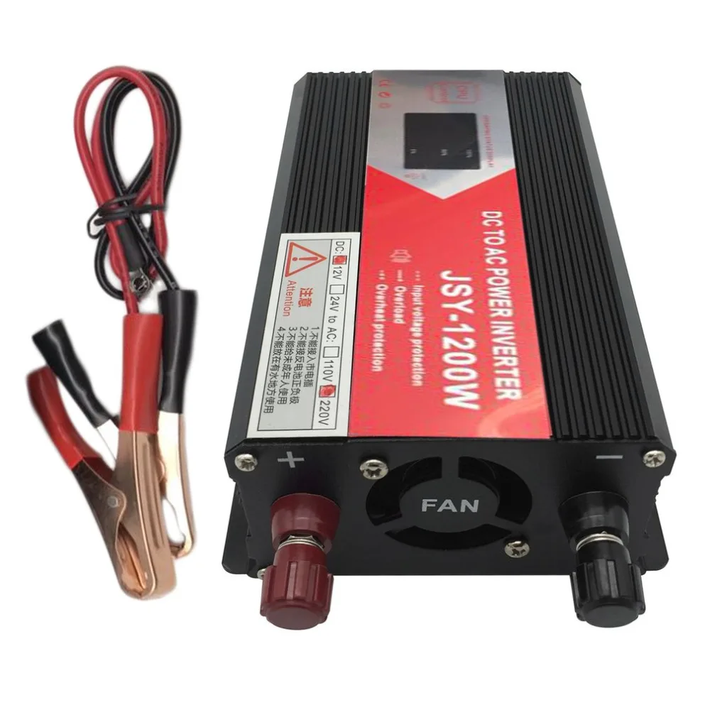 

1200W Car Power Inverter DC 12V/24V To AC 220V Digital Display Aluminum Alloy USB Converter High Conversion Converter Black