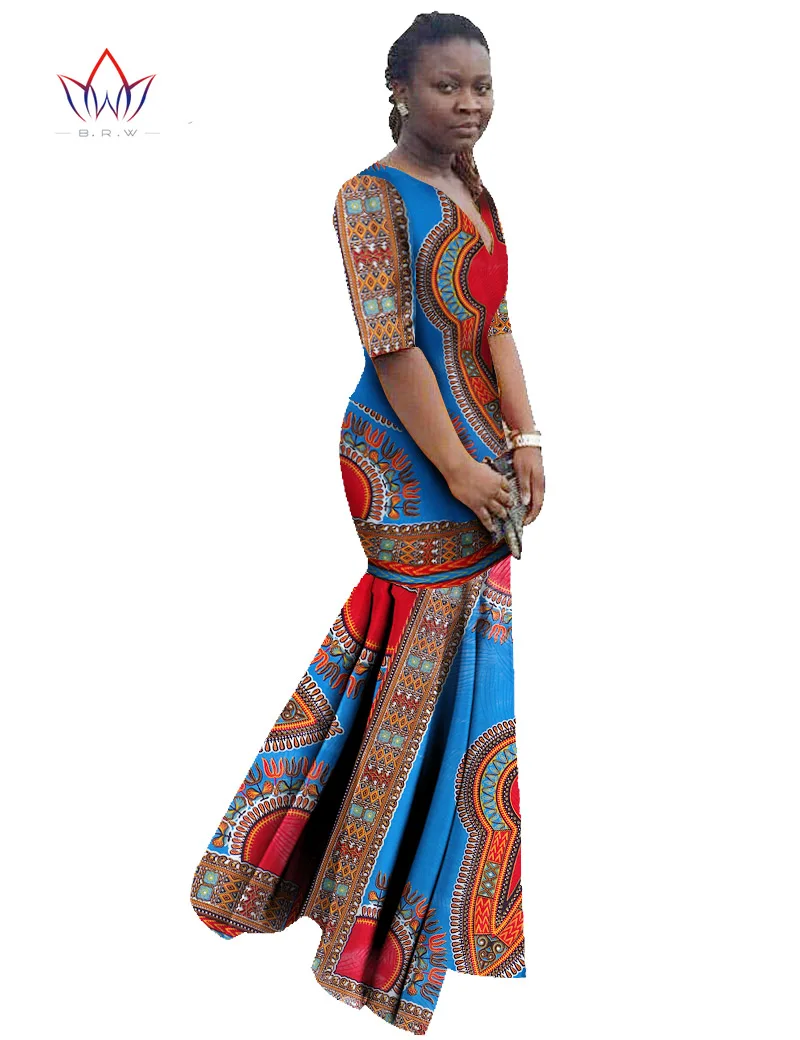 Африканские платья для женщин Дашики Африканский принт одежда Половина рукава Русалка платье макси платье BRW размера плюс 6XL WY406 - Цвет: 17