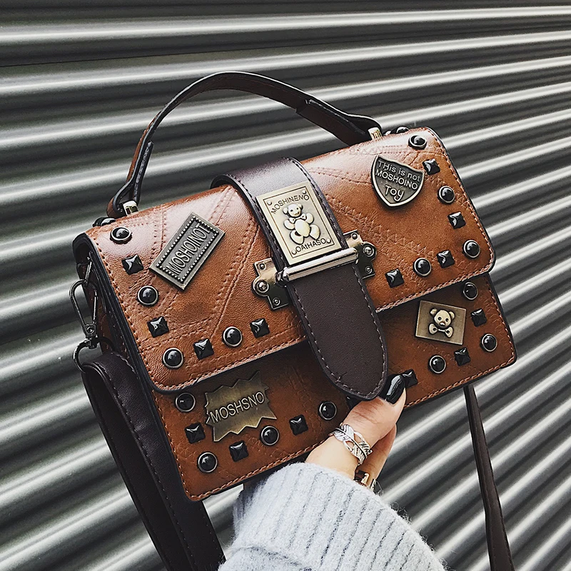 

Retro bag woman 2019 new fashion wild small square bag shoulder diagonal hand rivet personality women bag -1