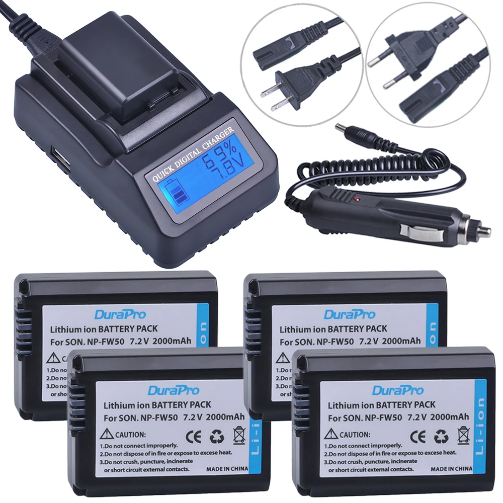 4pc NP FW50 NP FW50 FW50 Li ion Battery+ LCD Quick Charger For Sony