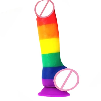 22cm Rainbow Artificial Big Penis Realistic Dildo Soft Silicone Suction Cup Flexible Horse Dildos Masturbator Sex Toys for Women 1