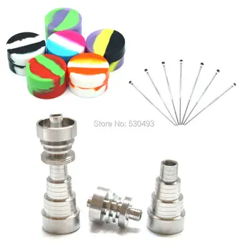 

1 set Domeless 6 IN 1GR2 Titanium Nail 10/14/18mm - Male/Female Dabber Carb Cap Silicone Jar Container Free Shipping