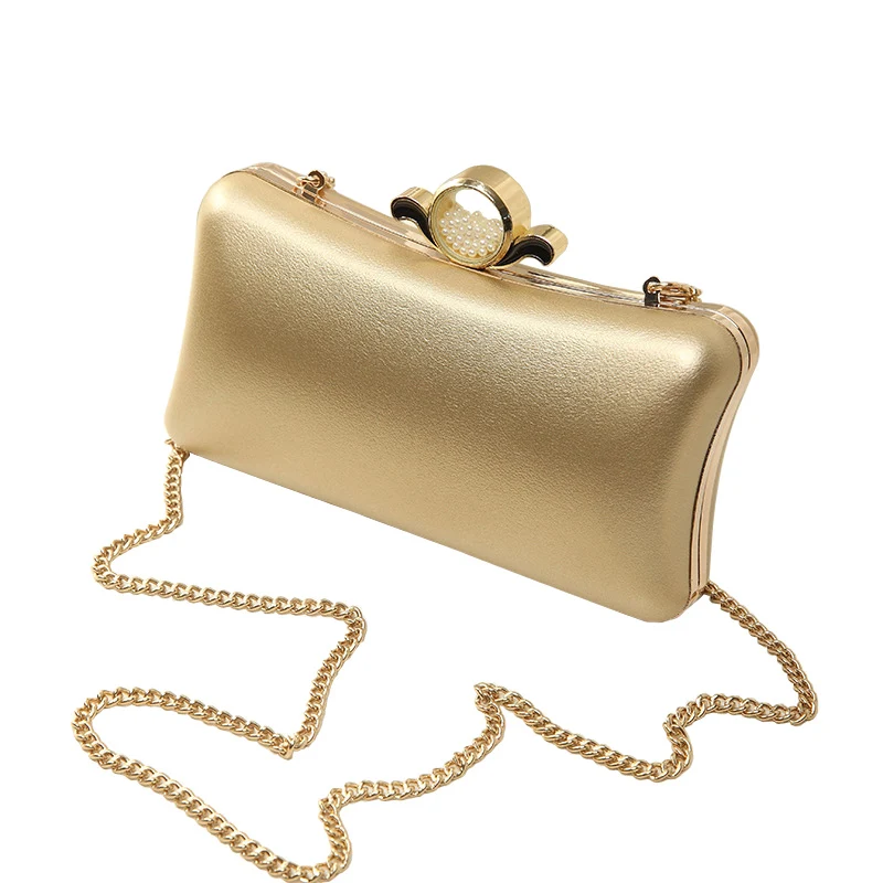 Luxury Gold Silver Evening Purse font b Women b font Pink PU Leather Pearl Hand font