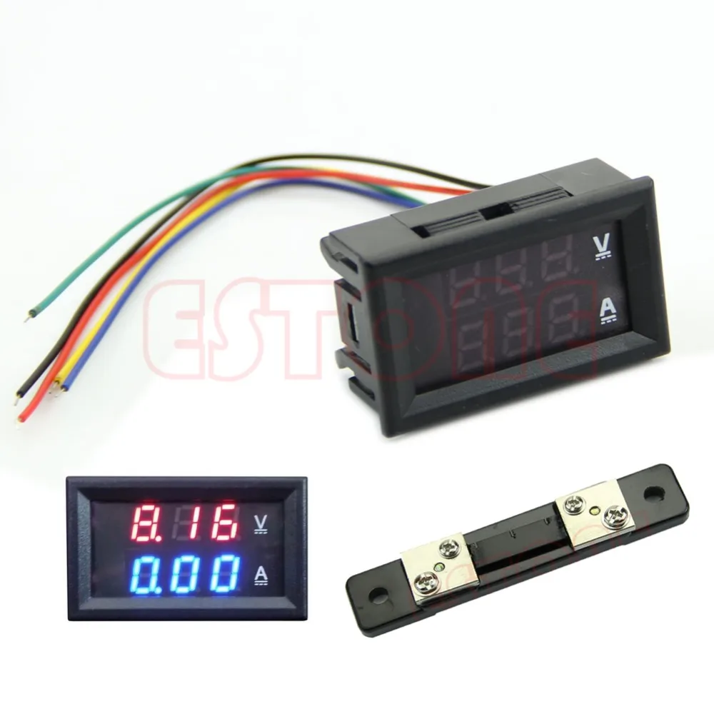 

High quality LED Digital Voltmeter Ammeter Amp Volt Meter + Current Shunt DC 100V 50A Dual