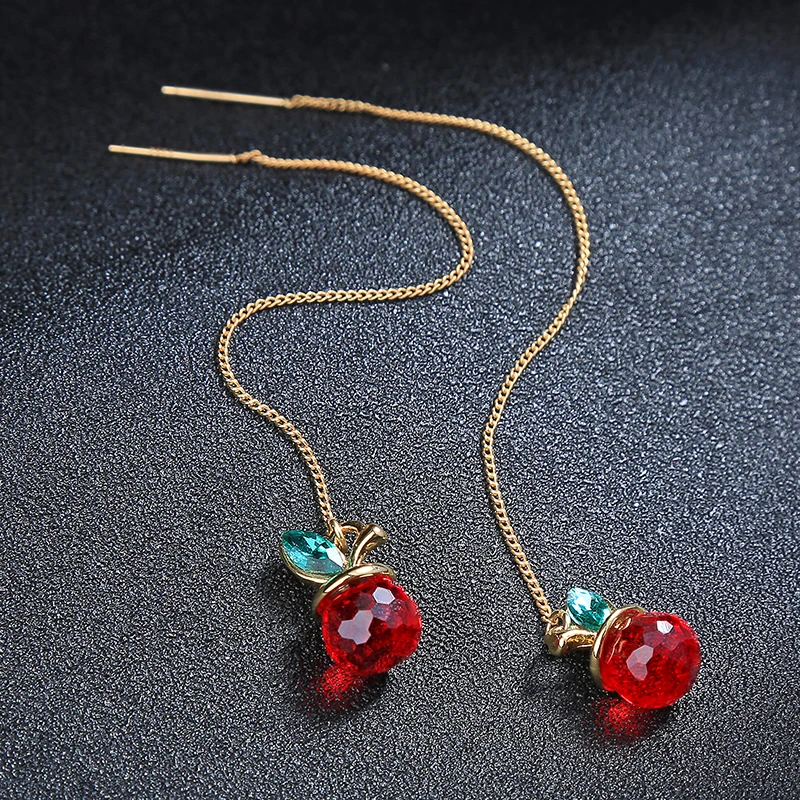 

Romantic Korean Drop Earring New Arrival Simple Design Red Glass Apple Earring For Women Appointment Gift Earring Jewelry