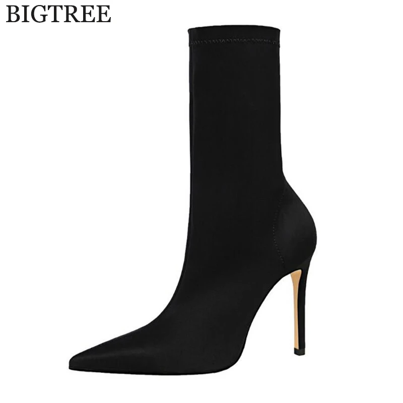 

Fashion Ankle Elastic Sock Boots Fine heel High Heels Stretch Women Autumn Sexy Booties Pointed Toe Women Pump shoes woman c285