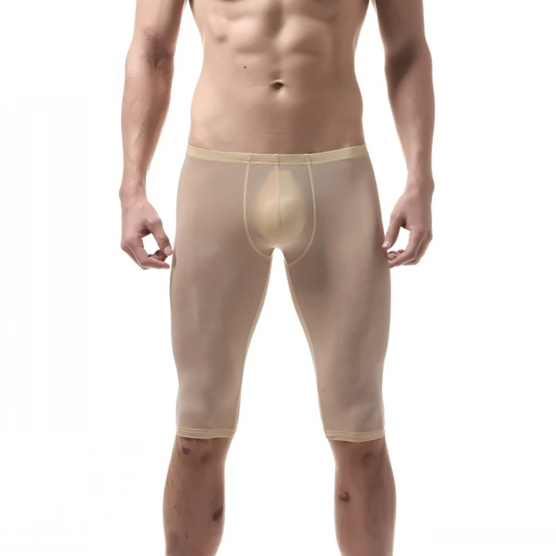Сексуальные супер тонкие мужские шорты, обтягивающие штаны для бега, шелковые спортивные шорты для фитнеса, короткие штаны, леггинсы, мужские спортивные шорты, дышащие