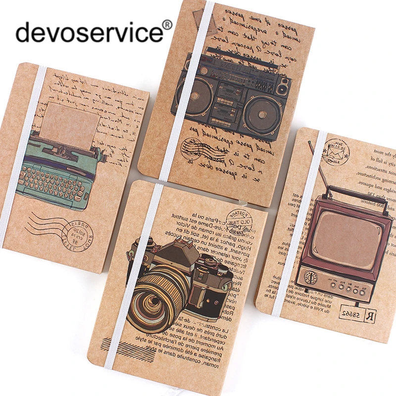 

4pcs A5 A6 A7 Vintage Camera Notebook Paper Hard Cover Memo Diary Weekly Planner Notebook With Bandage Bookmar Office Stationery